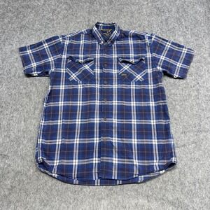 Ariat Rebar Shirt Mens Large Blue Plaid Short Sleeve Button Front Workwear